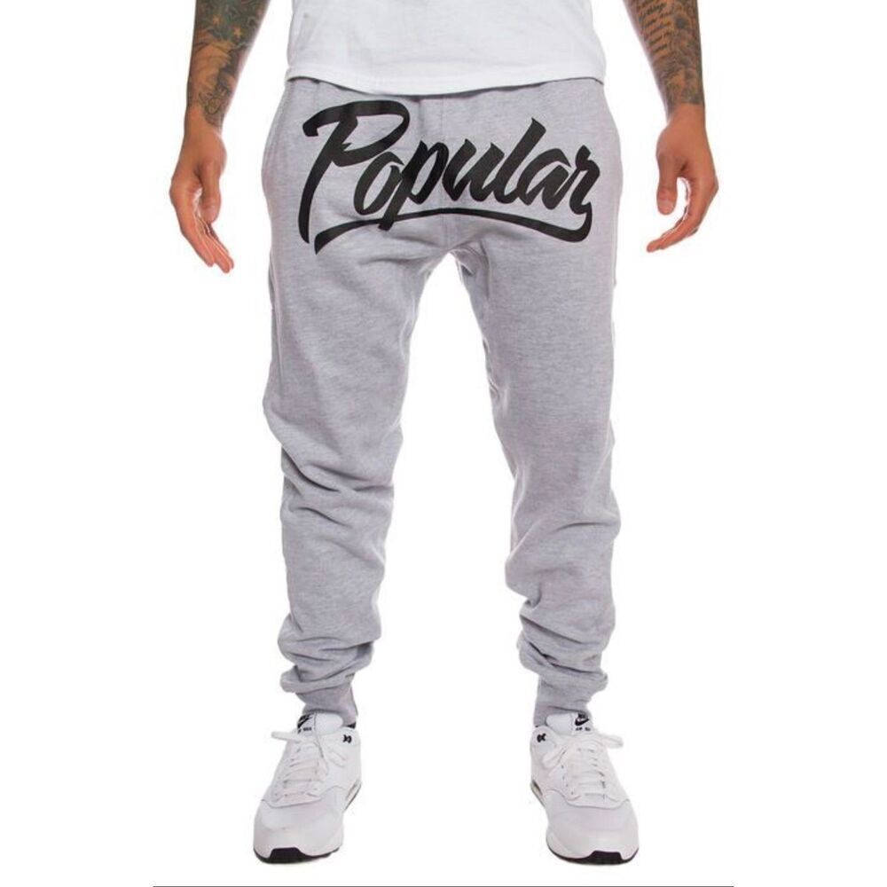 Mens The Popular Demand Script Black Gray Joggers Activewear Casual Pants  Sz L